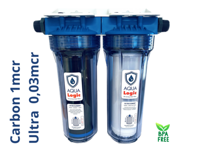 AQUA Logic - Inline Duo 3/4 - Carbon + Ultra Full-Size - 0,03mcr - 10 INCH - Gen2 - (Inbouw Waterfilter)