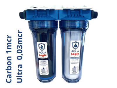 AQUA Logic - Inline Duo 3/4 - Carbon + Ultra Full-Size - 0,03mcr - 10 INCH - Gen2 - (Inbouw Waterfilter)