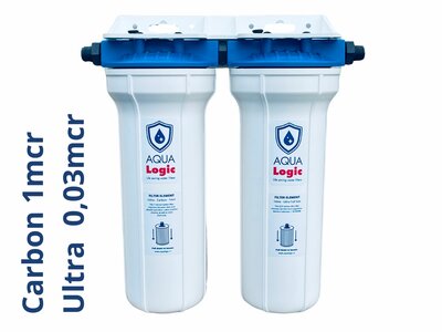 AQUA Logic - Inline Duo 3/8 - Carbon + Ultra Full-Size - 0,03mcr - 10 INCH - Gen2 - (Inbouw Waterfilter)