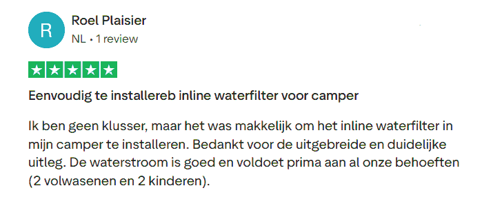 5-steren Trustpilot review van Roel Plaisier over inline waterfilter voor camper