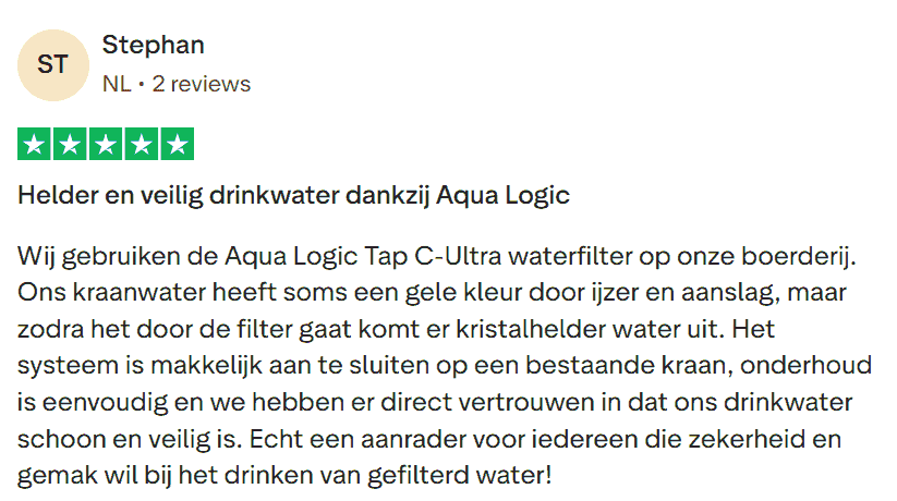 5-star Trustpilot review van Stephan over helder en veilig drinkwater
