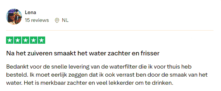 5-steren Trustpilot review van Lena over waterfilter voor thuis